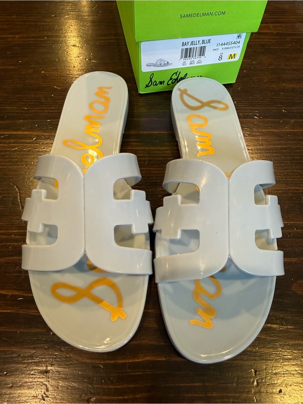 Sam Edelman Blue Jelly Logo Slide Sandals - Picture 4 of 5